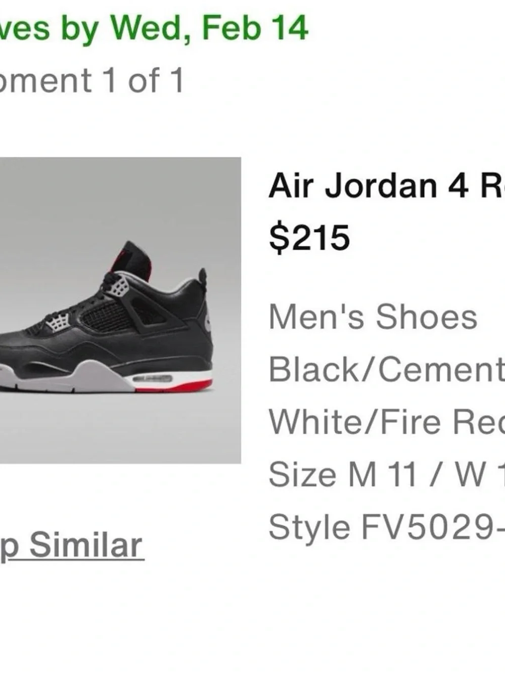 Mens Jordan 4 Retro “Bred”